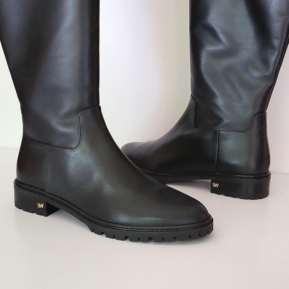 NIB$795 STUART WEITZMAN City Leather Knee-High Riding SW Logo Boots
